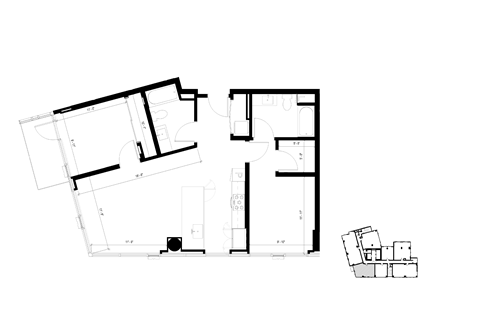 Floor plan for 2 beds, 2 baths, 959 sqft